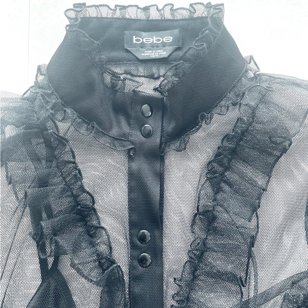 bebe Black Sheer Ruffle Blouse - Picture 2 of 3